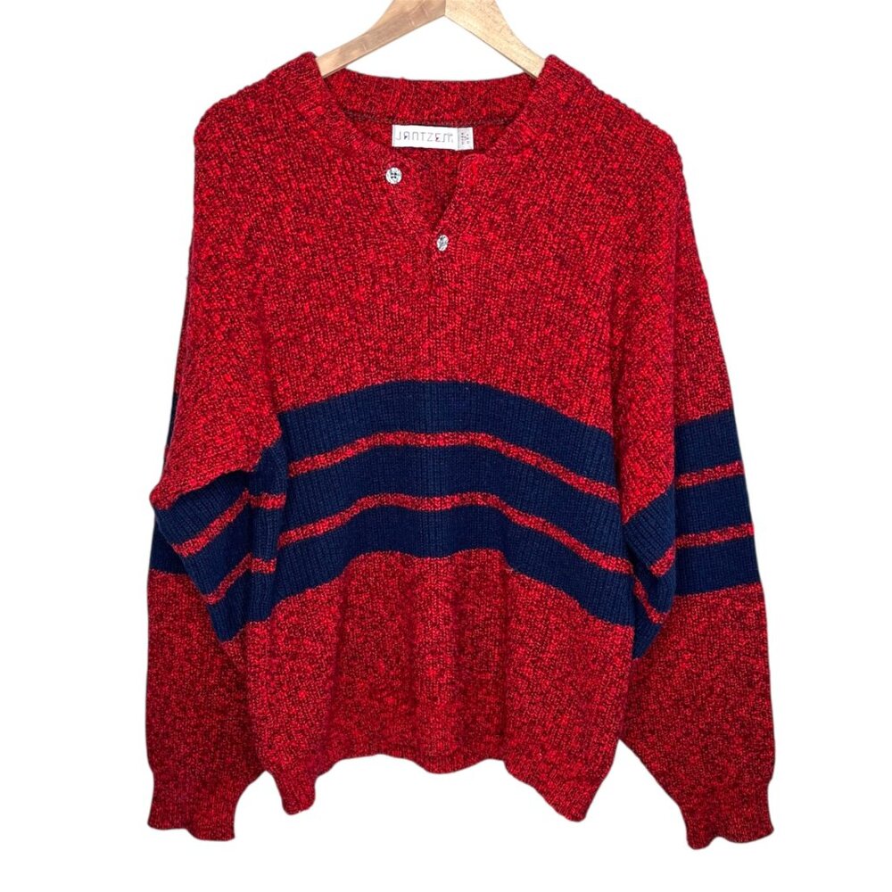 Vintage Jantzen Red Navy Striped Mens Knit Sweater Size Large